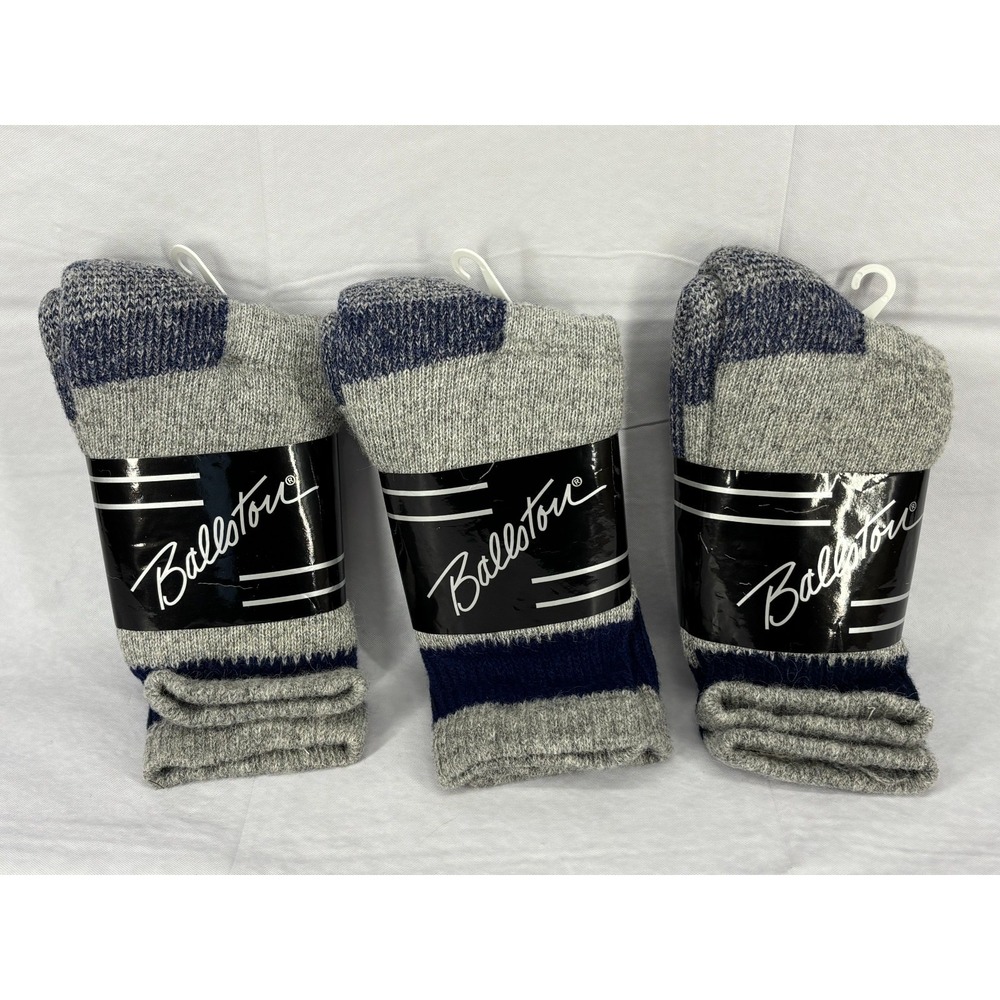 Ballston WoolTech Socks Mens Gray Blue Thermal Terry Stretch 9-11 Lot of 3 NWT